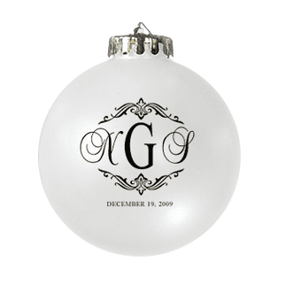 Custom Christmas wedding ornament in white and black. Acrylic or glass ball.