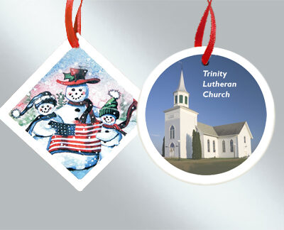 Ceramic custom Christmas ornaments at wholesale prices from Howe House Limited Editions.