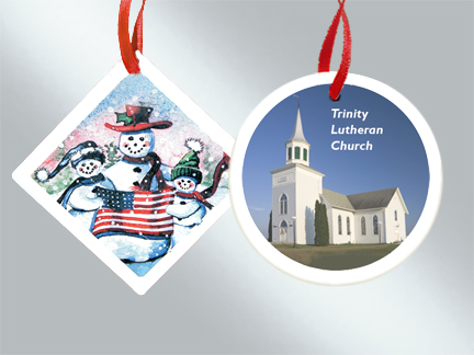 Ceramic custom Christmas ornaments at wholesale prices from Howe House Limited Editions.